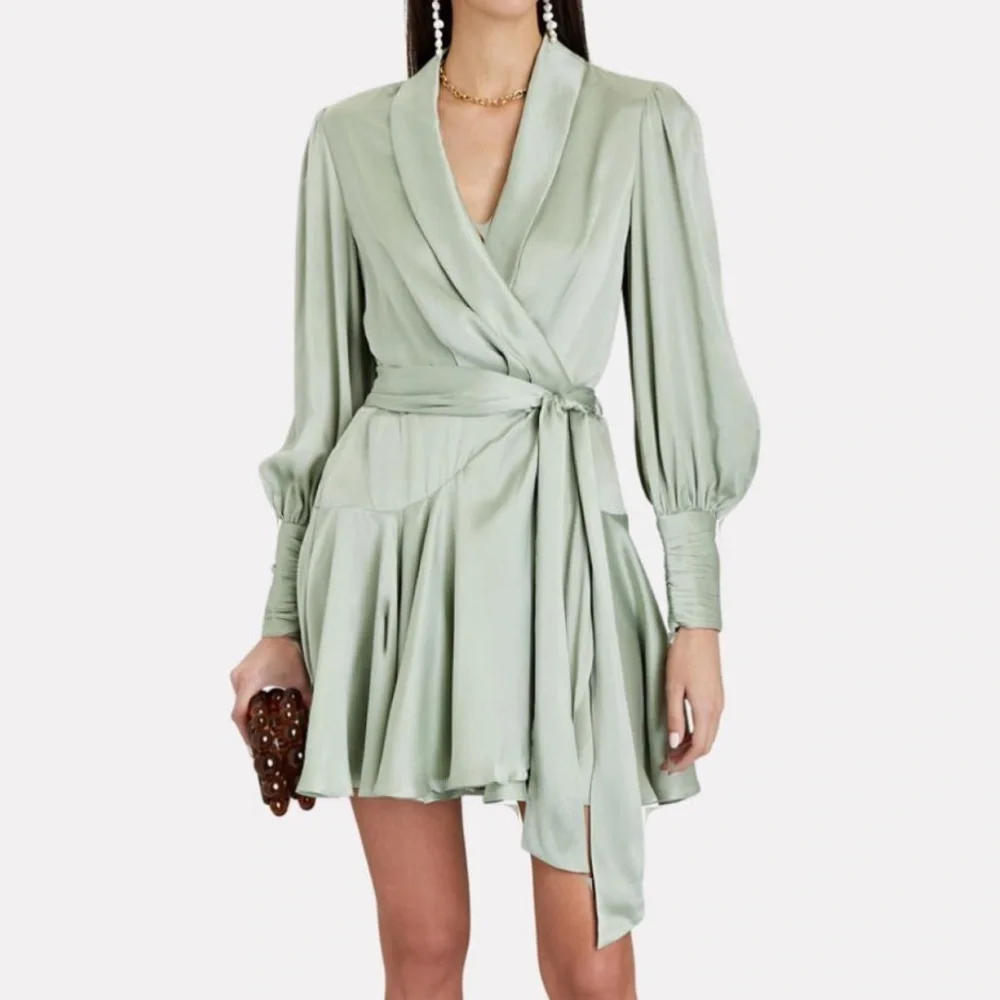 green zimmermann wrap dress Zimmermann | Dresses | Zimmermann Silk Sage Green Long Sleeves Wrap Mini  Dress